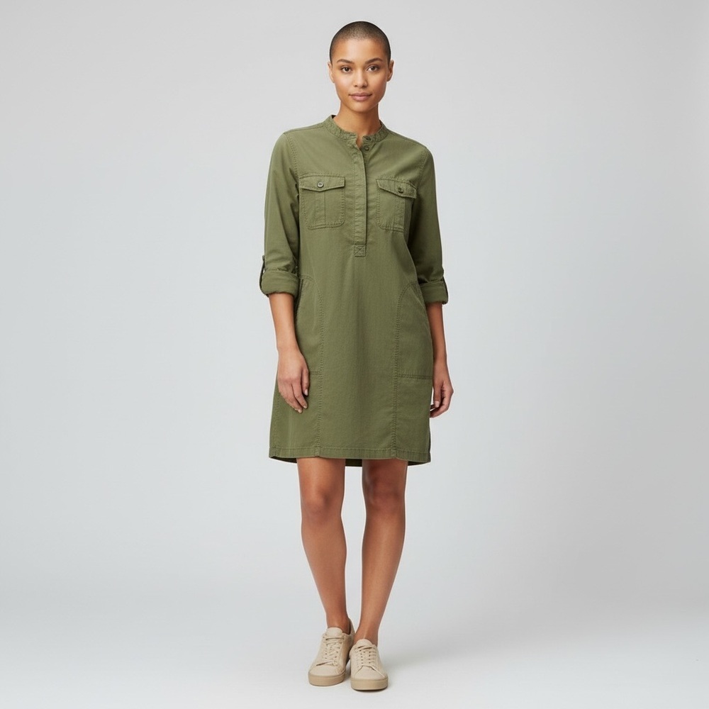 J. Crew Ladies Sz 10 Olive Safari Military Utility Shirt Dress